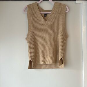 Tan Knit Sleeveless Sweater Vest